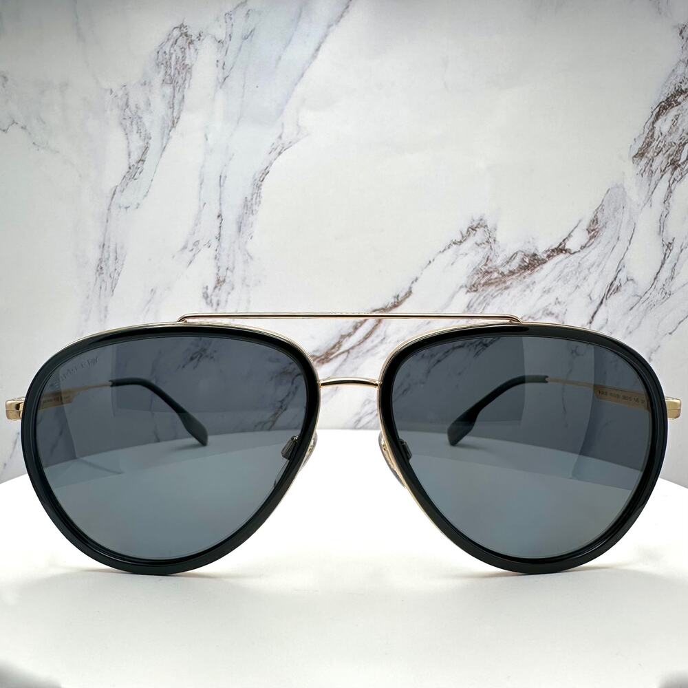 New Burberry Sunglasses Polarized Gold Black Check Arms Aviator Pilot Metal - Picture 2 of 16